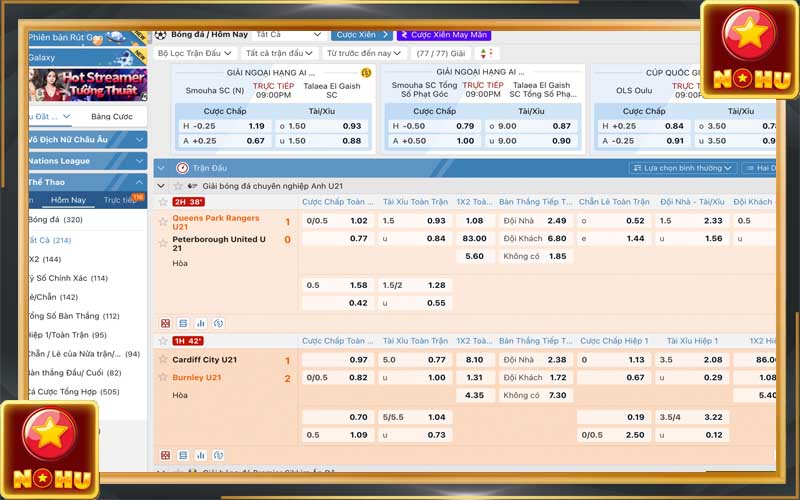 Tỷ lệ cá cược, kèo nhà cái bóng đá Nohu90 hôm nay