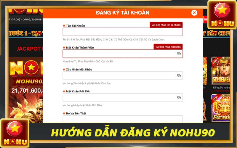 Đăng ký Nohu90 - Nhận ưu đãi 198K trải nghiệm rút tiền thật